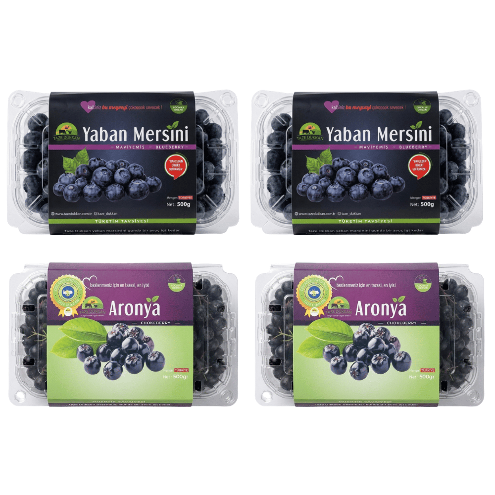 Midi Mor meyveler Seti (1 Kg Yaban Mersini - 1 Kg Aronya)Yaban Mersini ve Orman Meyveleri
