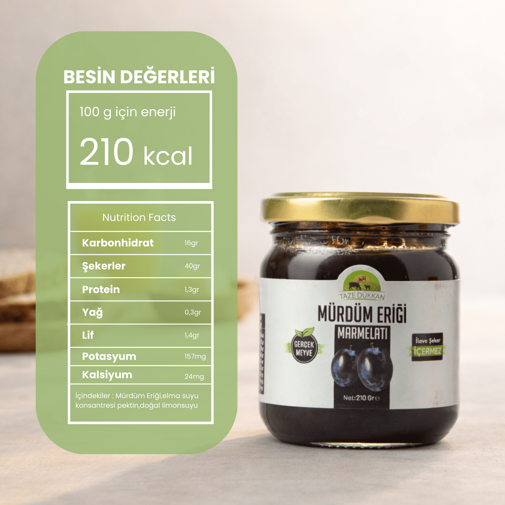 Mürdüm Eriği Marmelatı 210 gTaze Dükkan Üretim Ürünleri