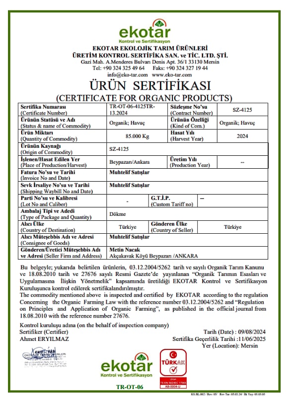 Organik Havuç 1 kg