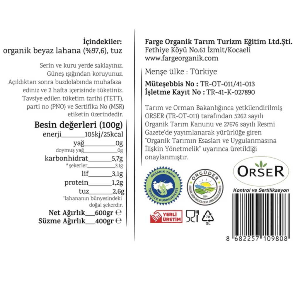 Organik Lahana Turşusu Turşular