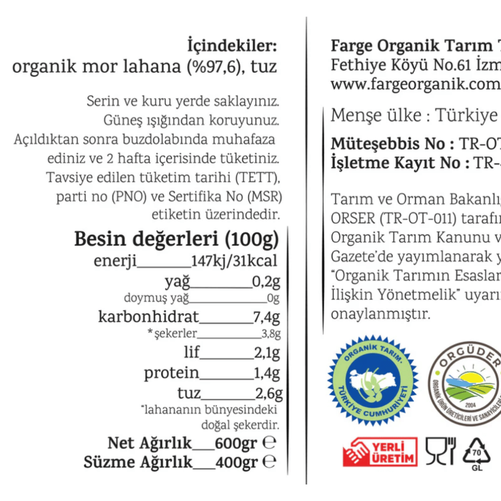 Organik Mor Lahana Turşusu Turşular
