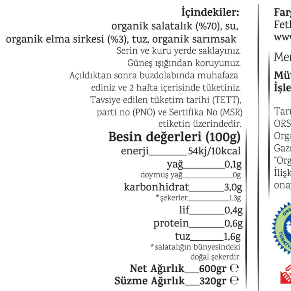 Organik Salatalık Turşusu Turşular