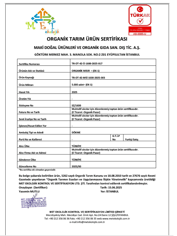 Organik Taze Mısır 1 Adet