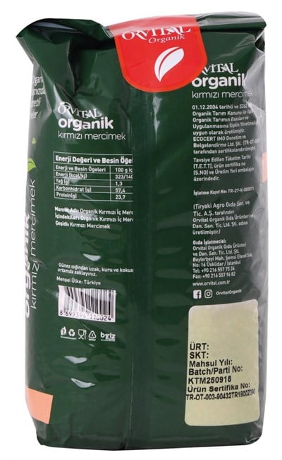 Orvital Organik Kırmızı Mercimek 1000 gr