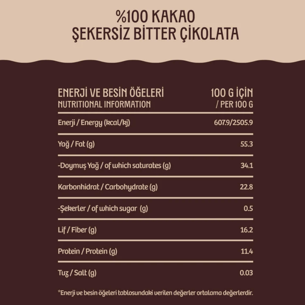 Şeker İlavesiz Simsiyah Çikolata - %100 KakaoŞekersiz Çikolatalar