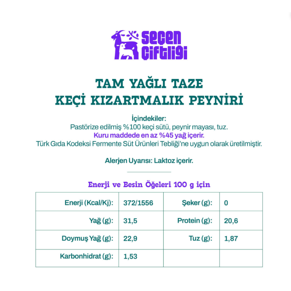 Tam Yağlı Yüzde 100 Keçi Kızartmalık Peynir 200grSüt Yoğurt Peynir Tereyağ