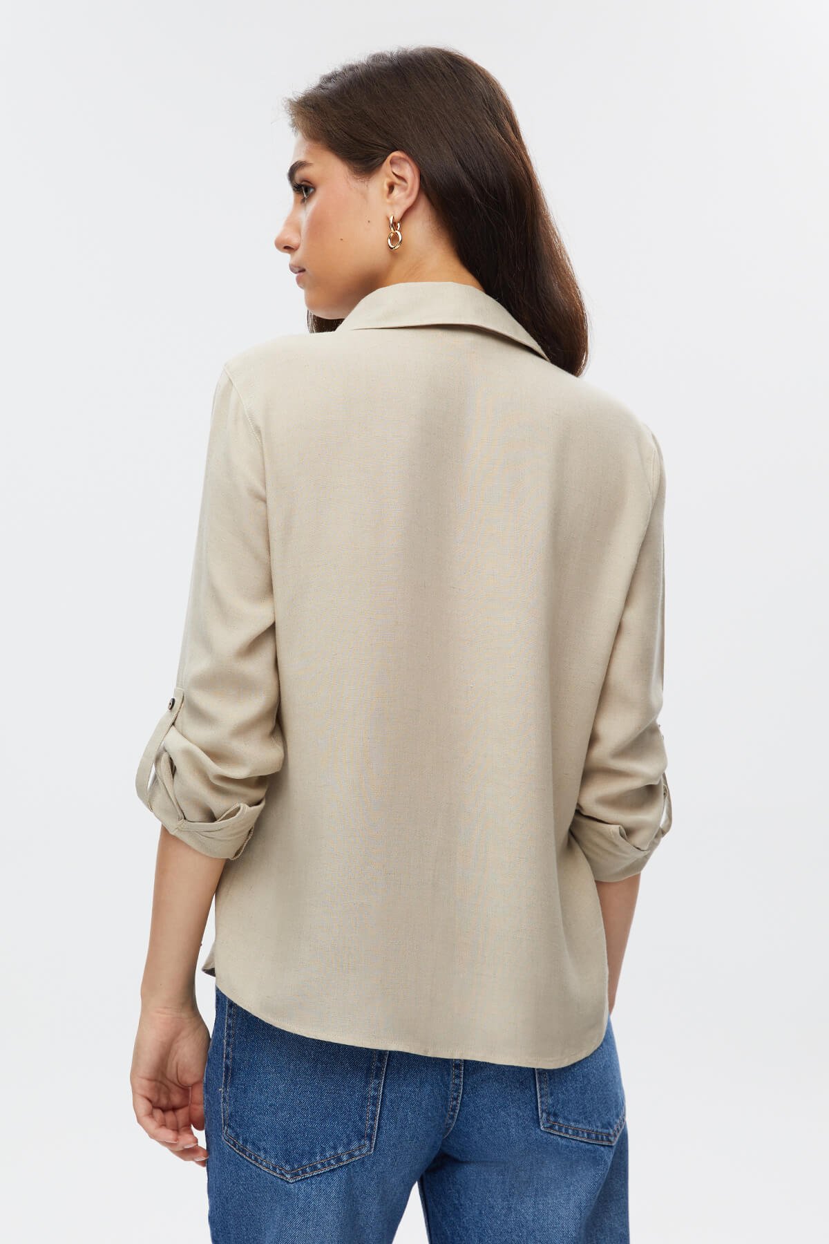 Bej Çift Cep Kapaklı Gömlek