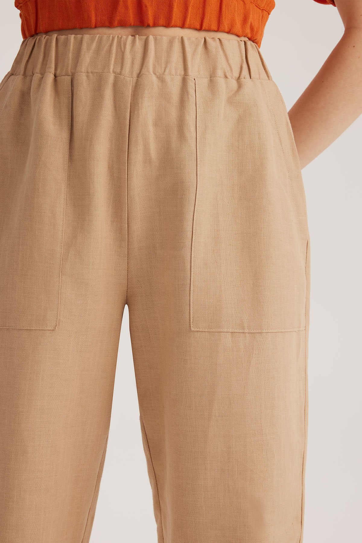 Bej Keten Karışımlı Jogger Pantolon