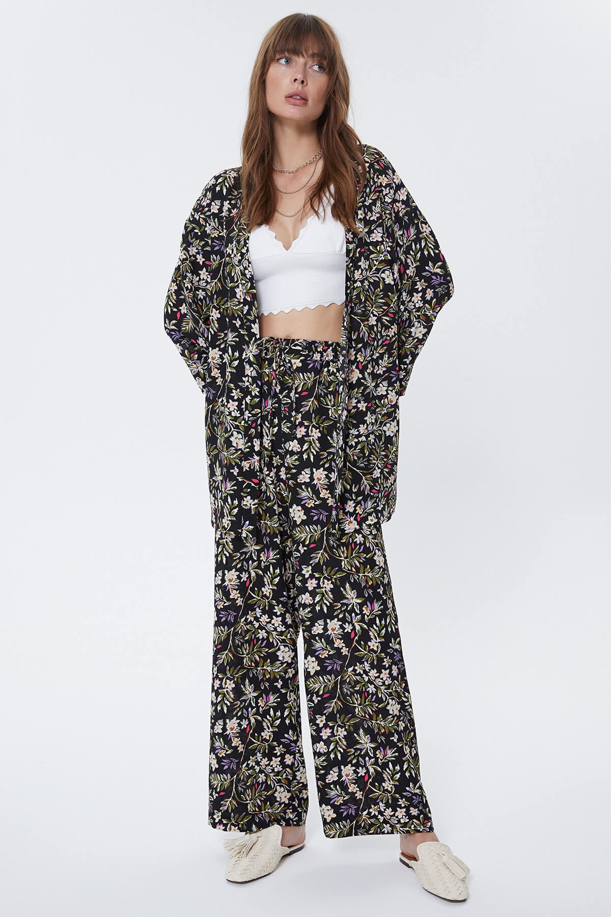 Çok Renkli Çiçek Desenli Pijama Pantolon