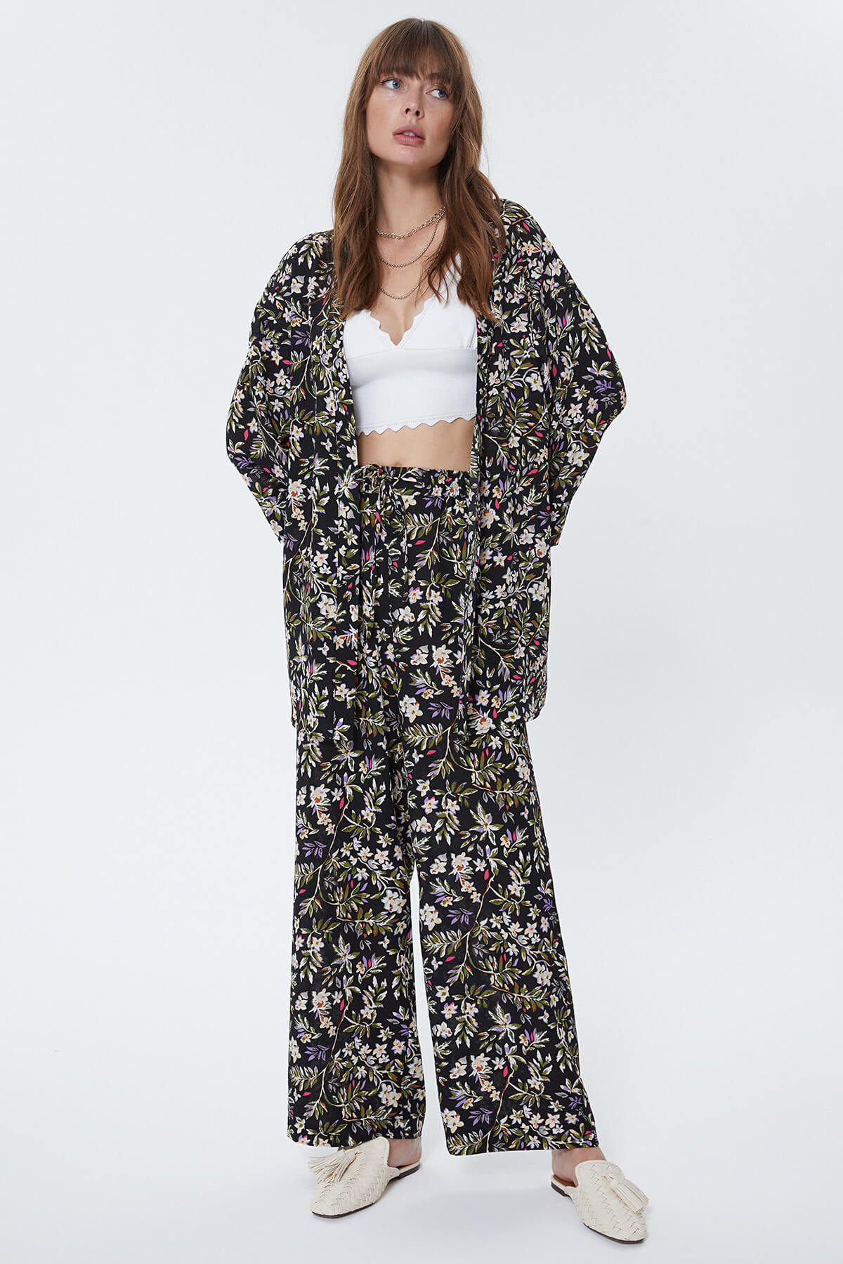 Çok Renkli Çiçek Desenli Pijama Pantolon