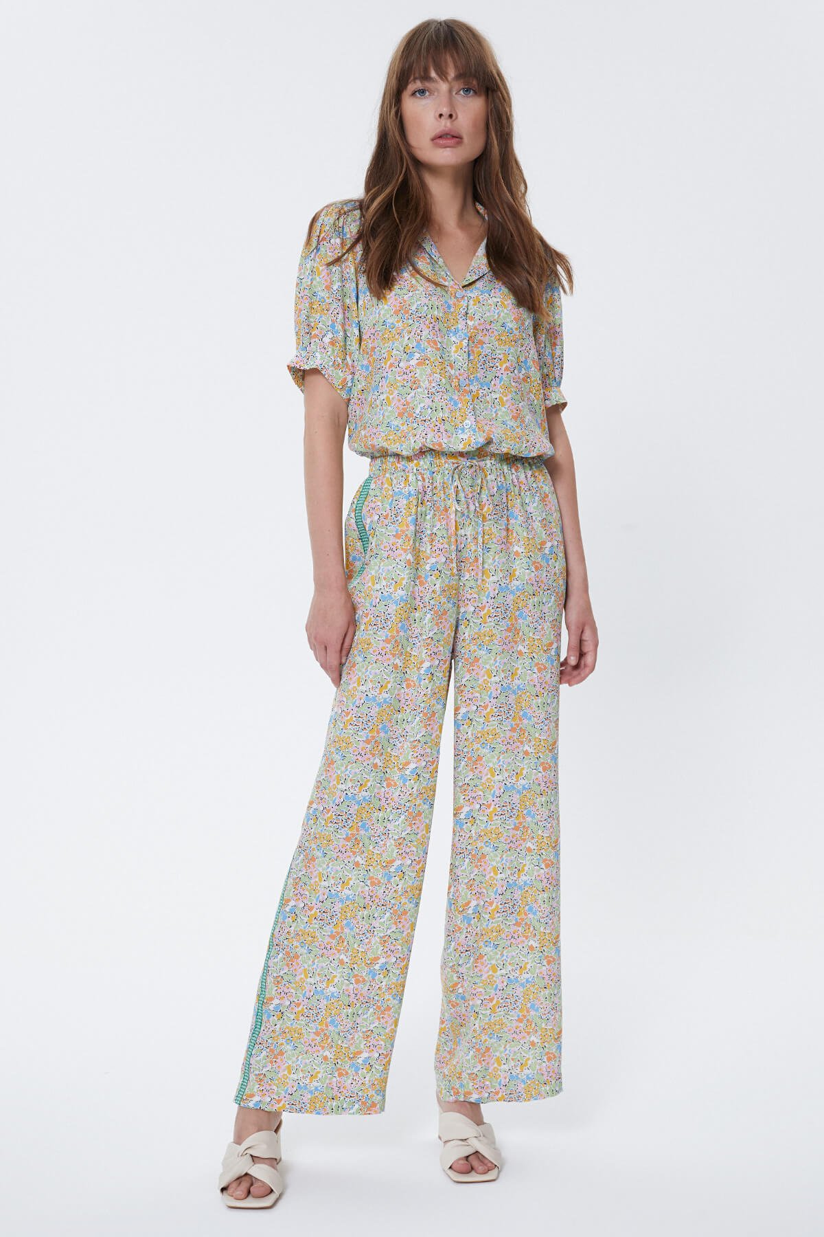 Çok Renkli Şerit Detaylı Pijama Pantolon