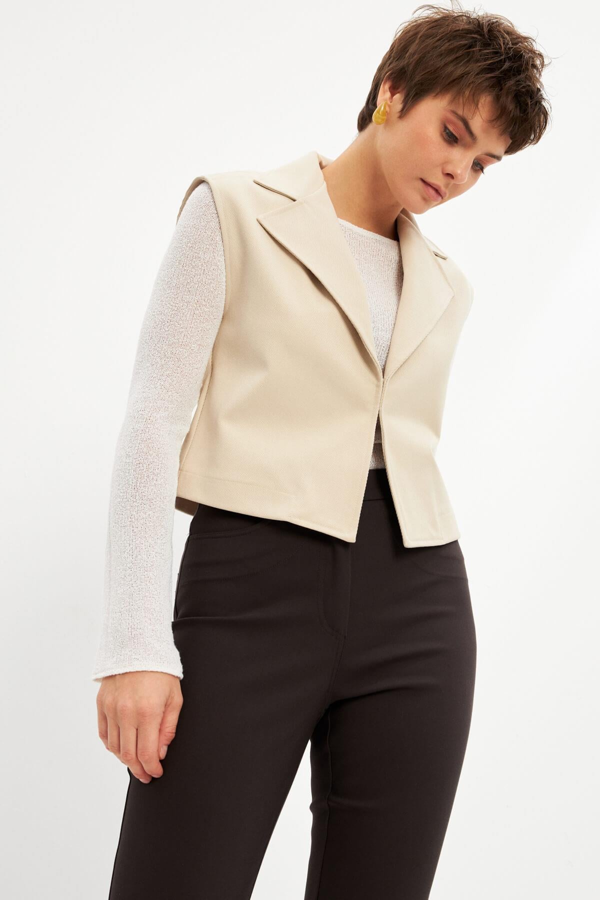 Ekru Basic Astarsız Yelek