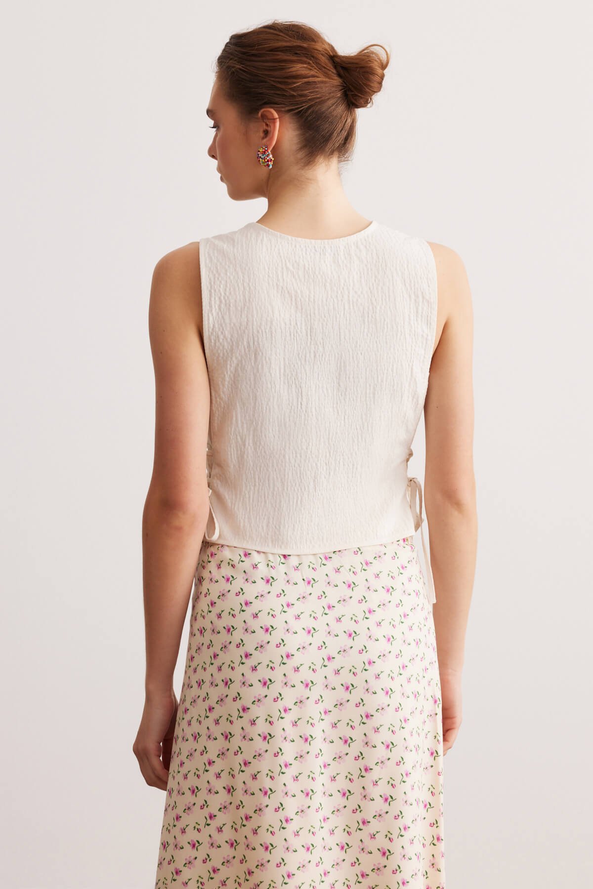 Ekru Basic Yanı İpli Bluz