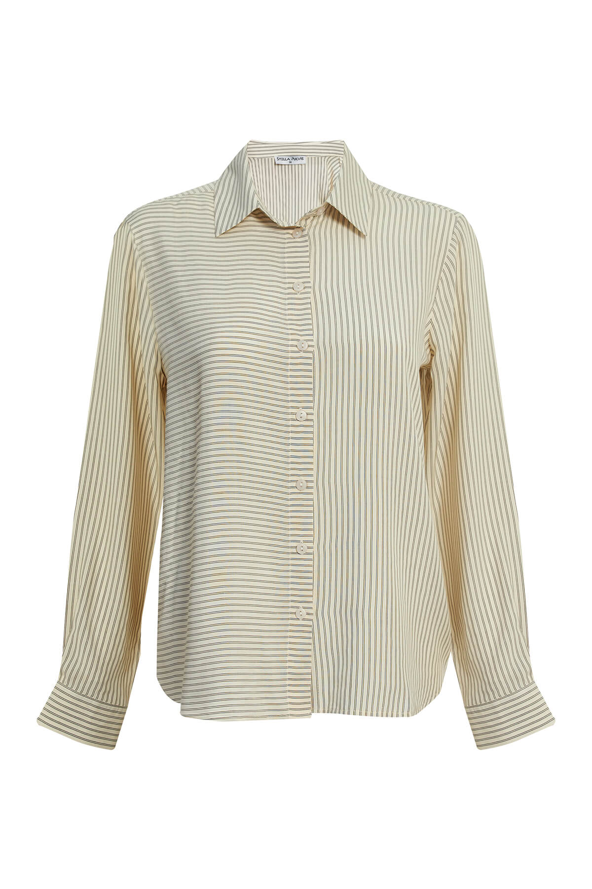 Ekru Çizgili Basic Gömlek