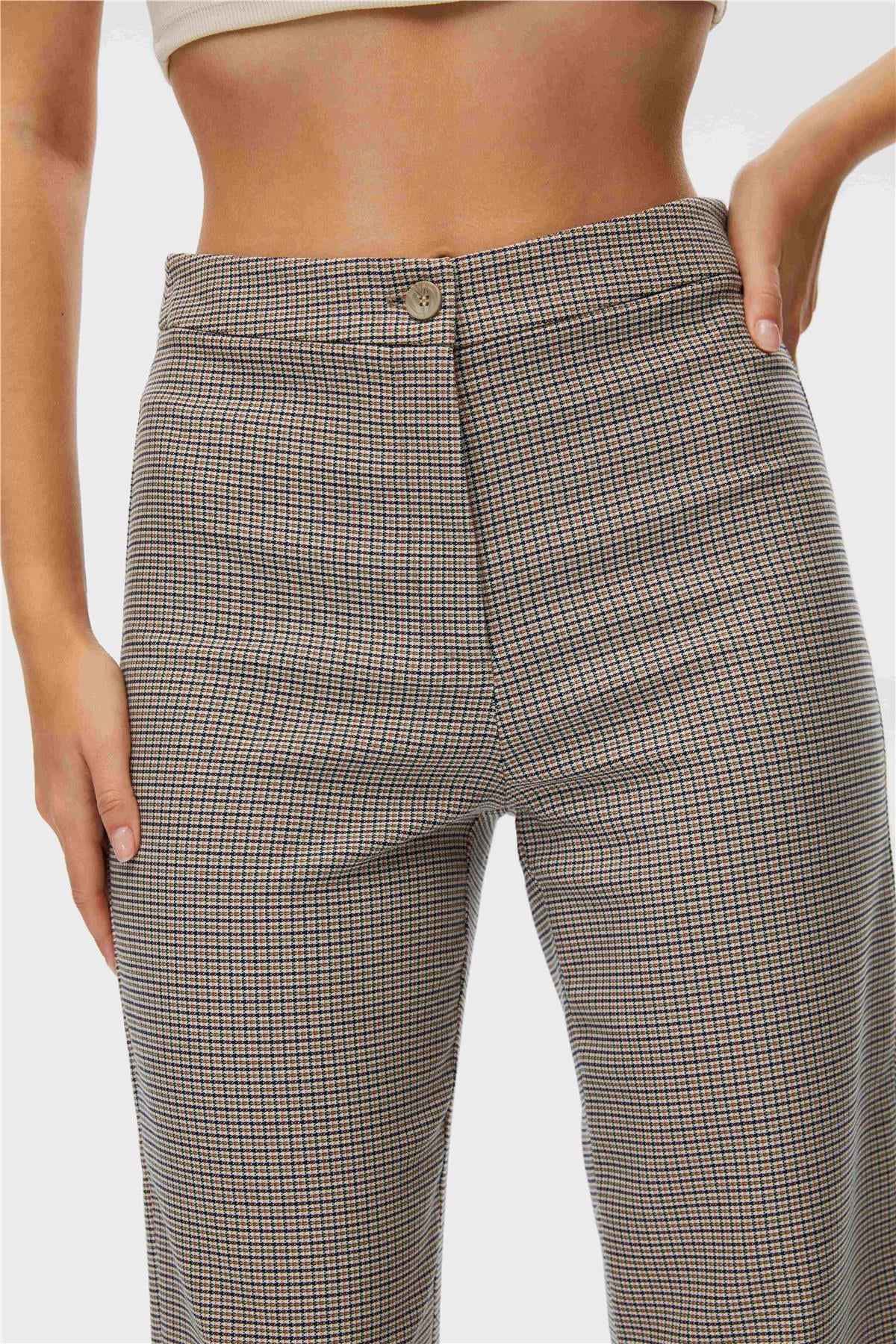 Kahverengi Pötikare Wide Leg Pantolon