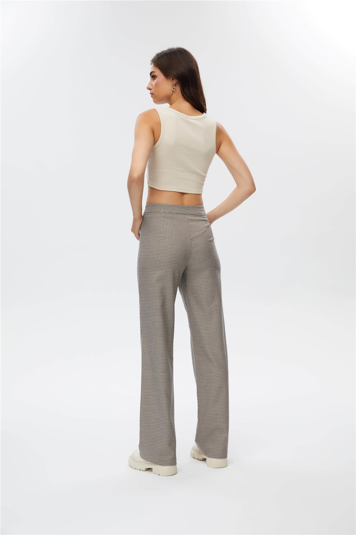 Kahverengi Pötikare Wide Leg Pantolon
