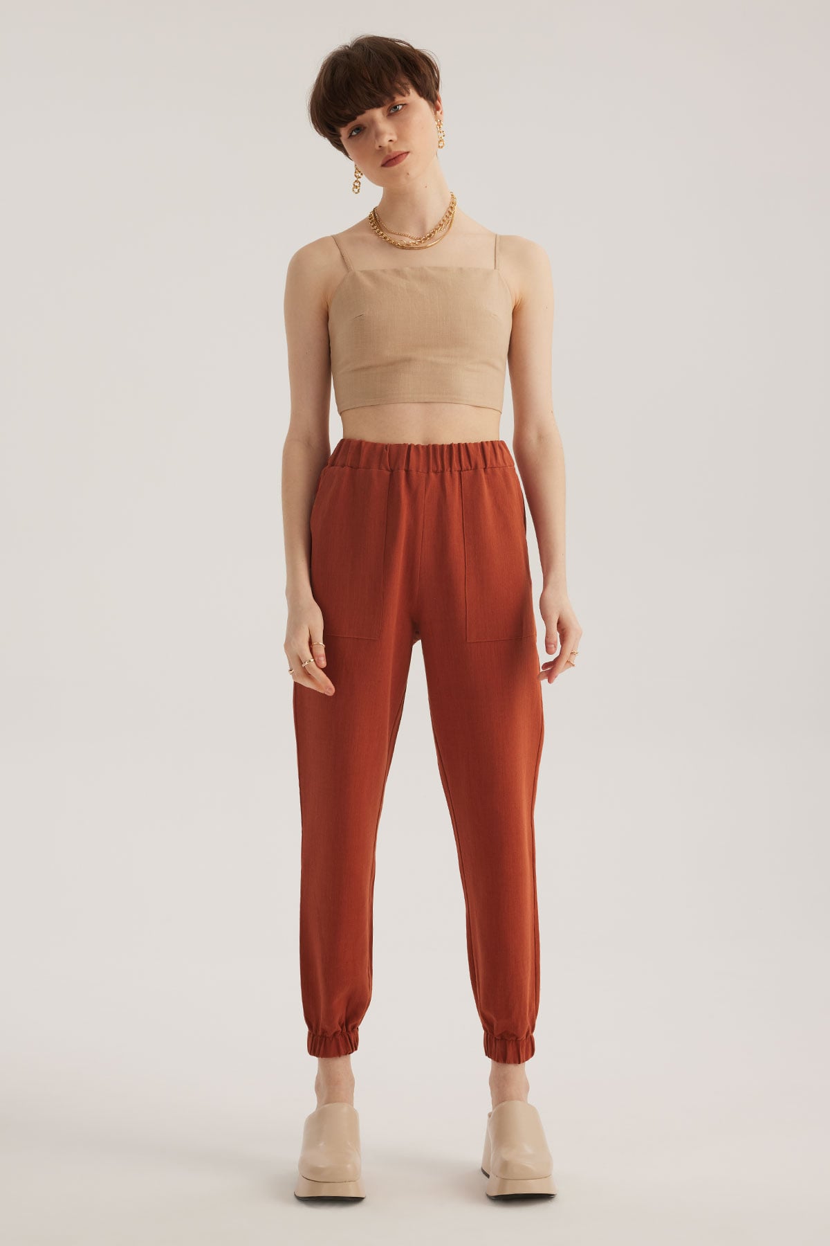 Kiremit Keten Karışımlı Jogger Pantolon