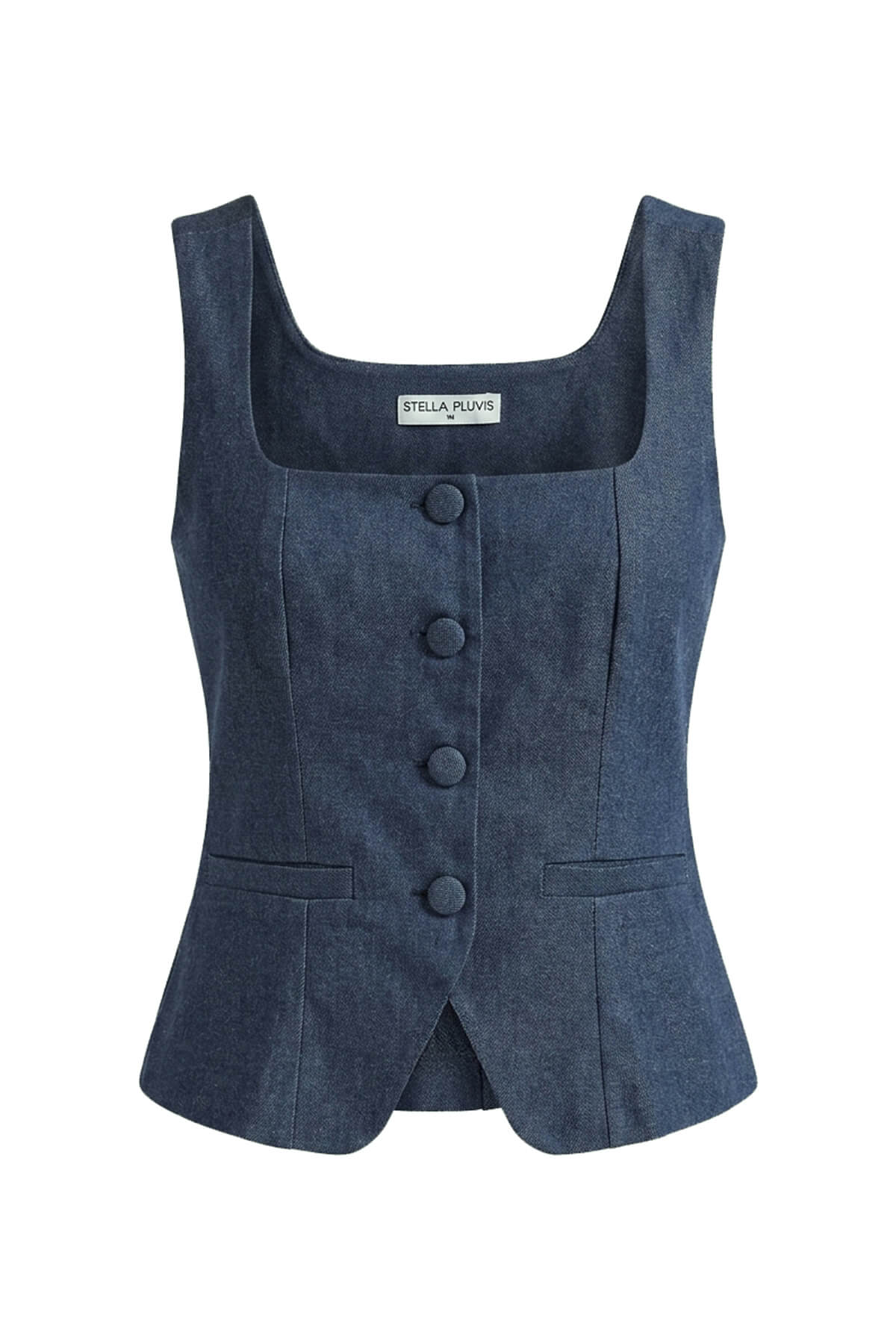 Koyu Mavi Astarsız Kare Yaka Yelek