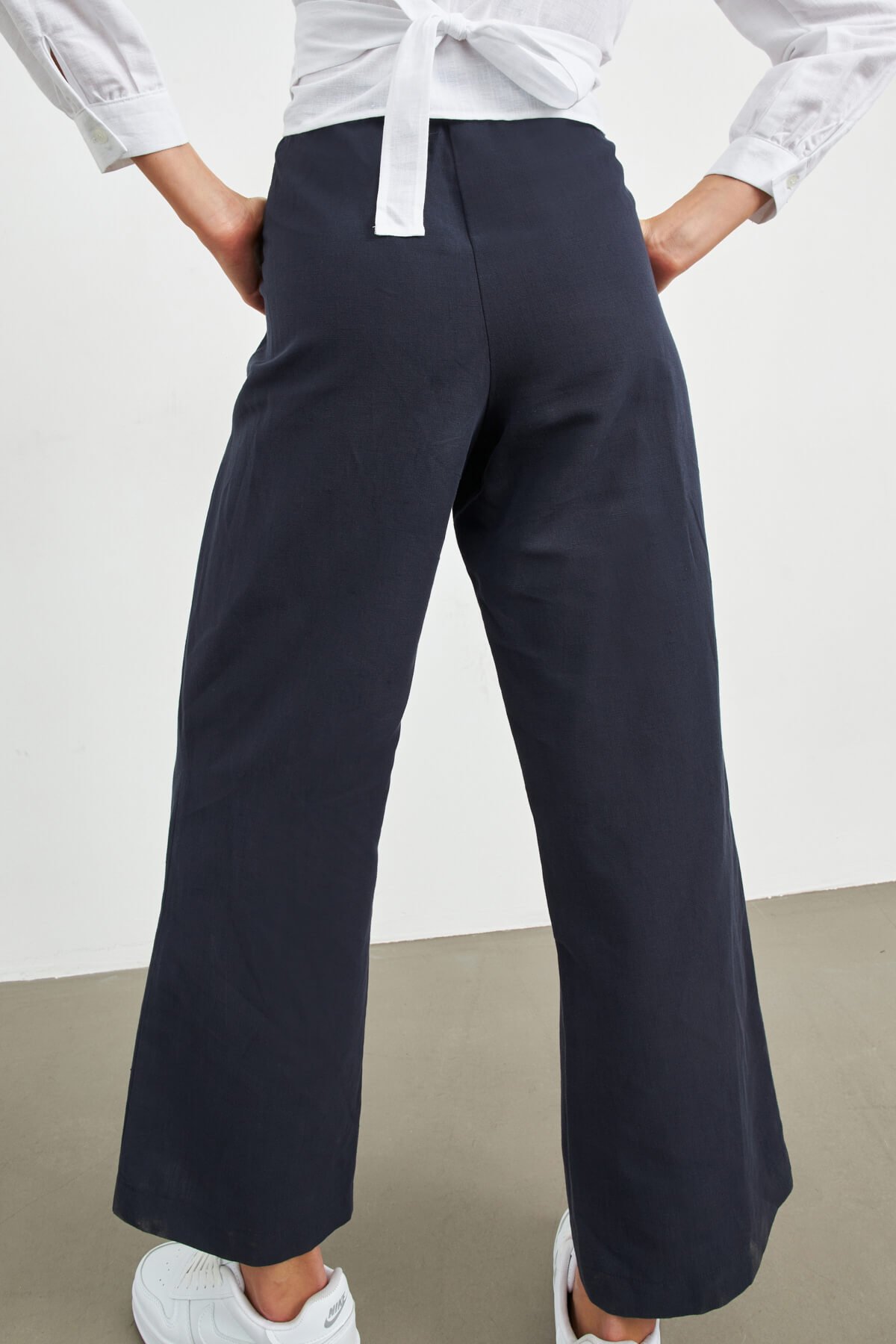 Lacivert Beli Lastikli Keten Basic Pantolon