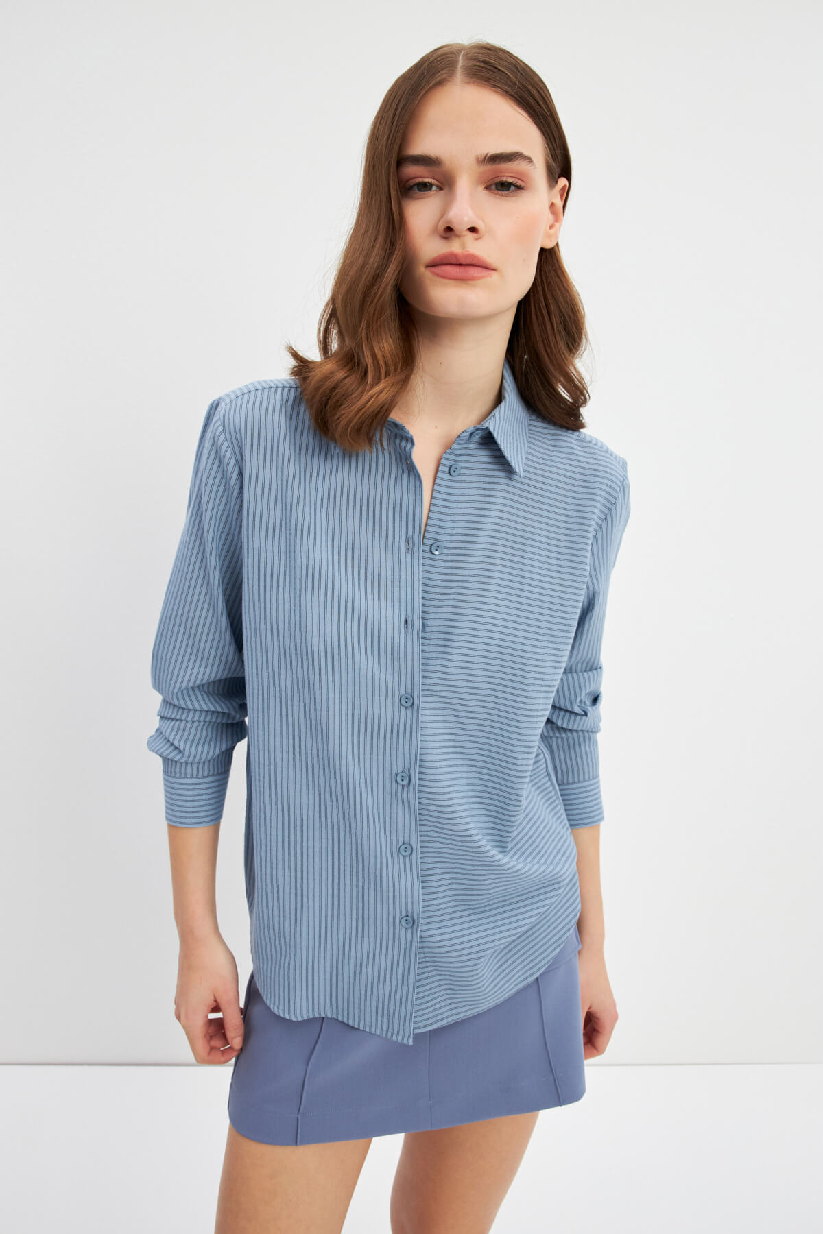 Mavi Çizgili Basic Gömlek
