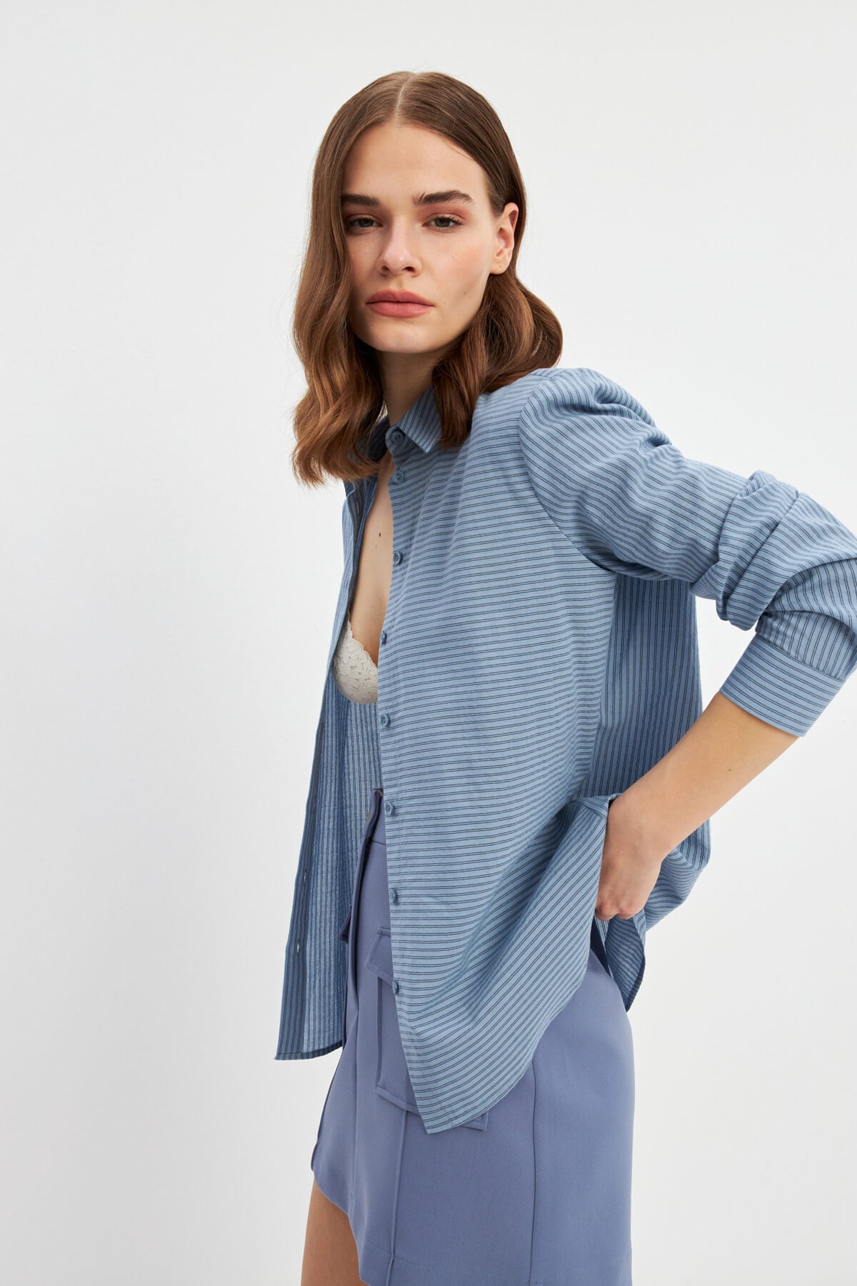 Mavi Çizgili Basic Gömlek