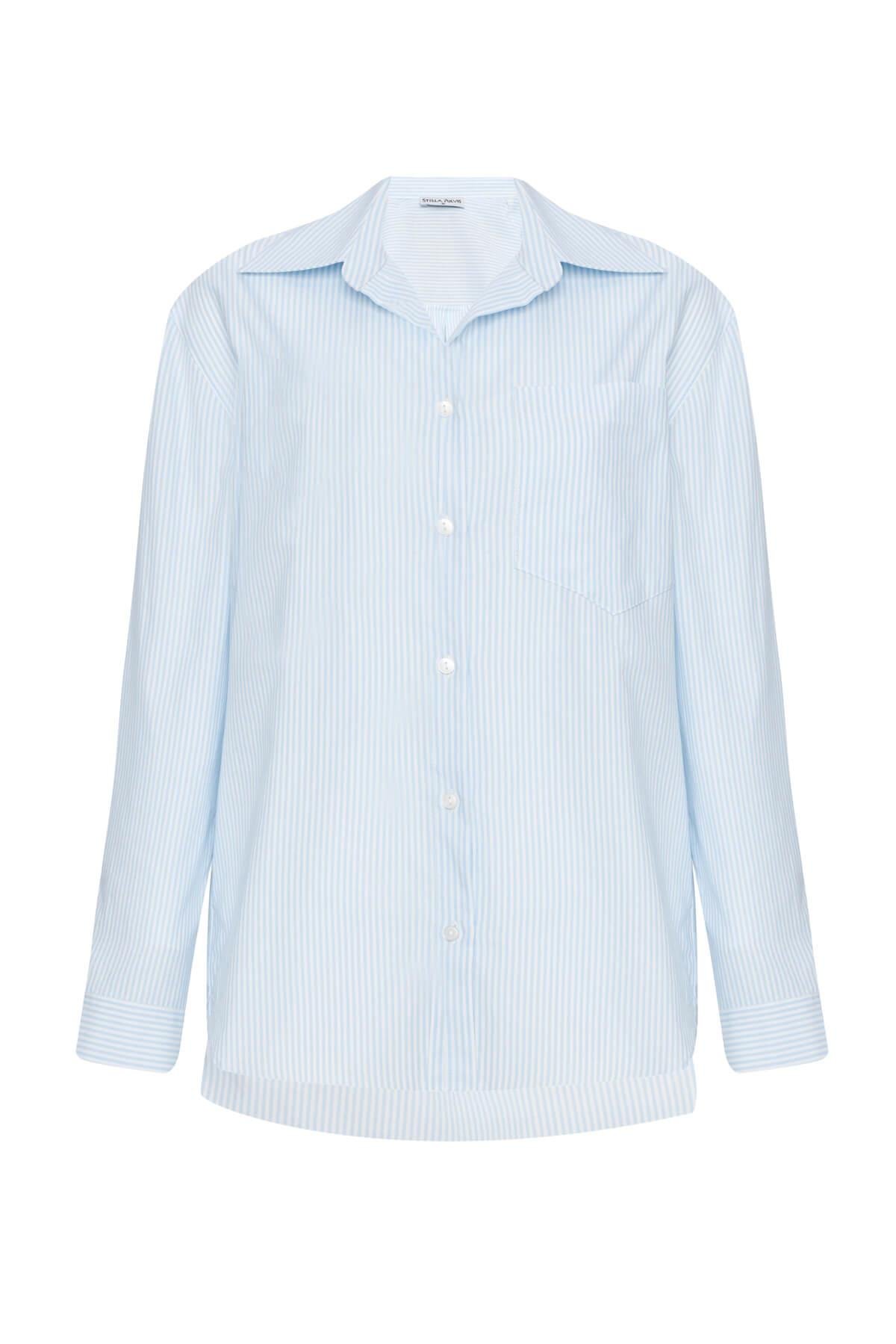 Mavi Çizgili Tek Cep Basic Gömlek