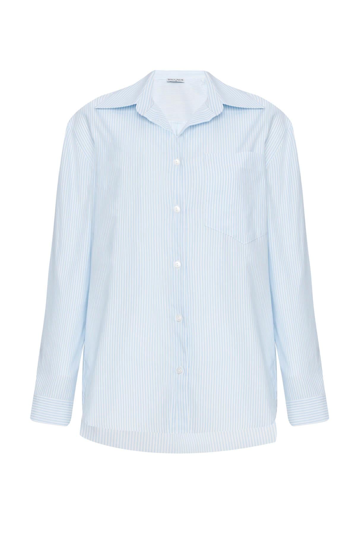 Mavi Çizgili Tek Cep Basic Gömlek