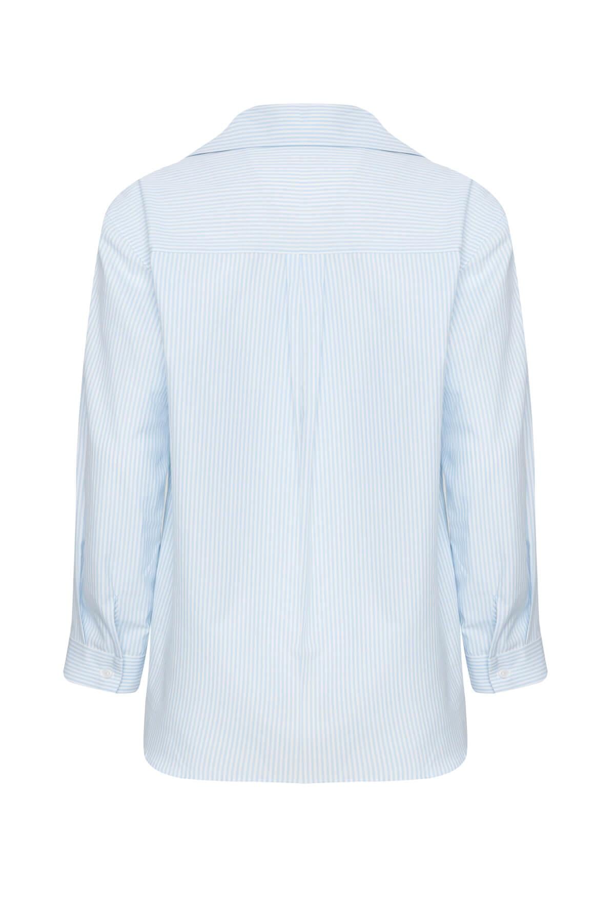 Mavi Çizgili Tek Cep Basic Gömlek