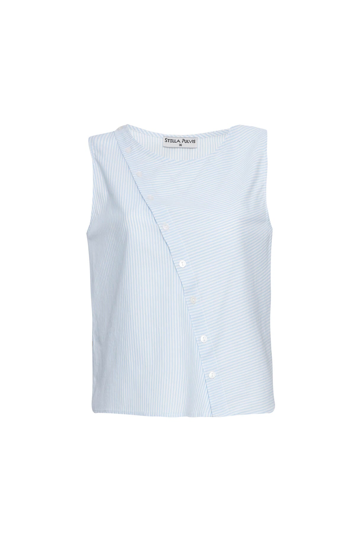 Mavi Düğme Detaylı Basic Bluz