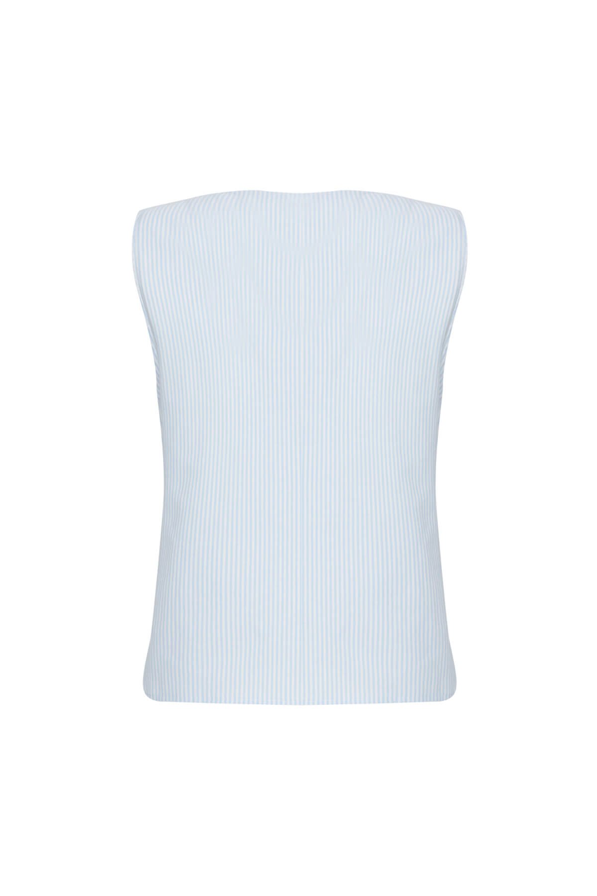 Mavi Düğme Detaylı Basic Bluz