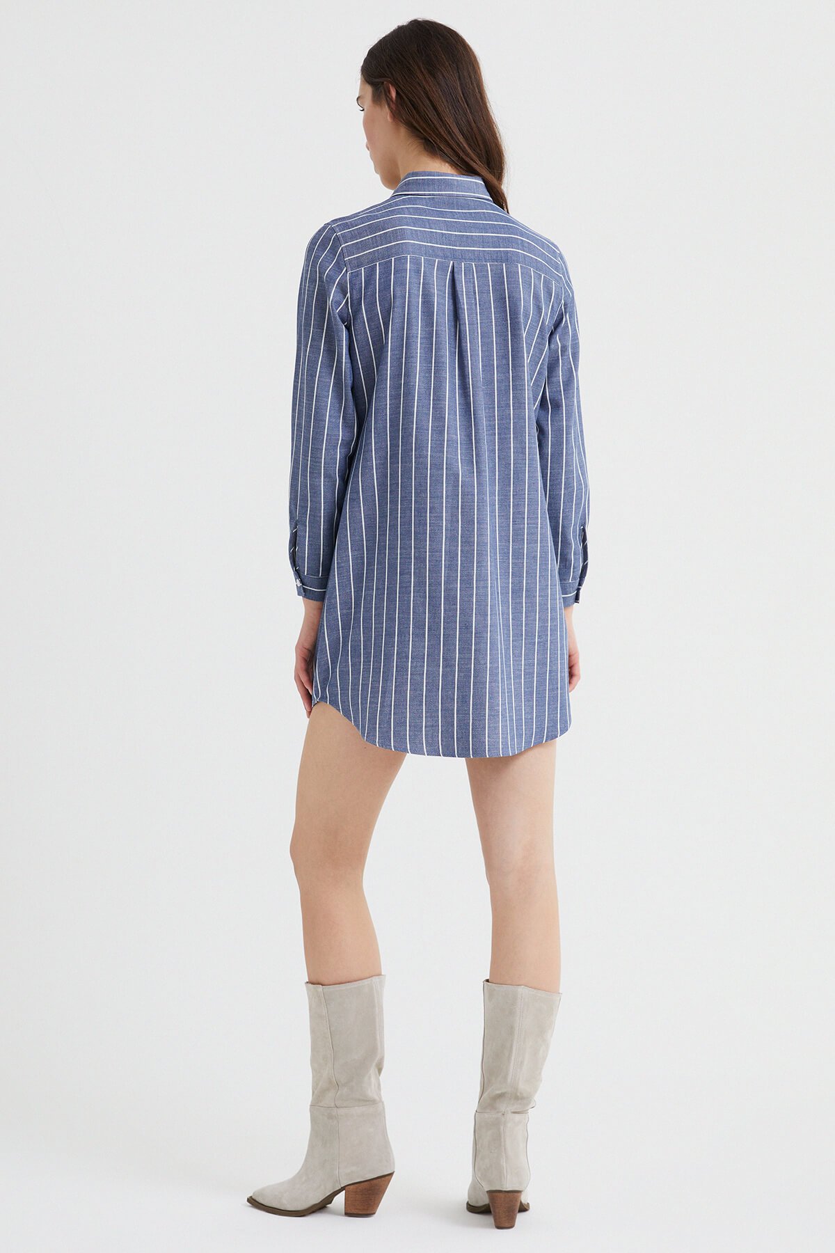 Mavi Kapaklı Gömlek Yaka Tunik