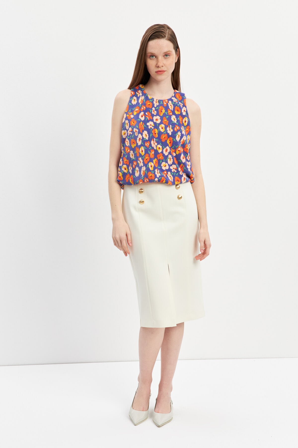 Mor Astarlı Pliseli Bluz