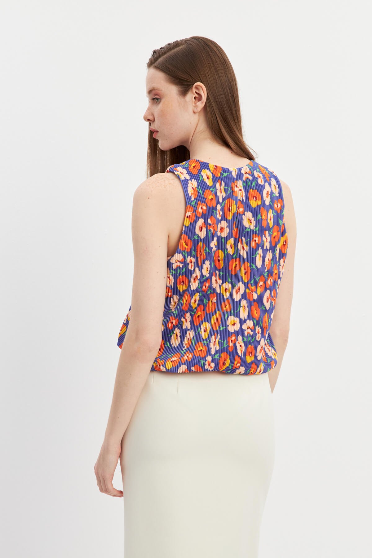 Mor Astarlı Pliseli Bluz