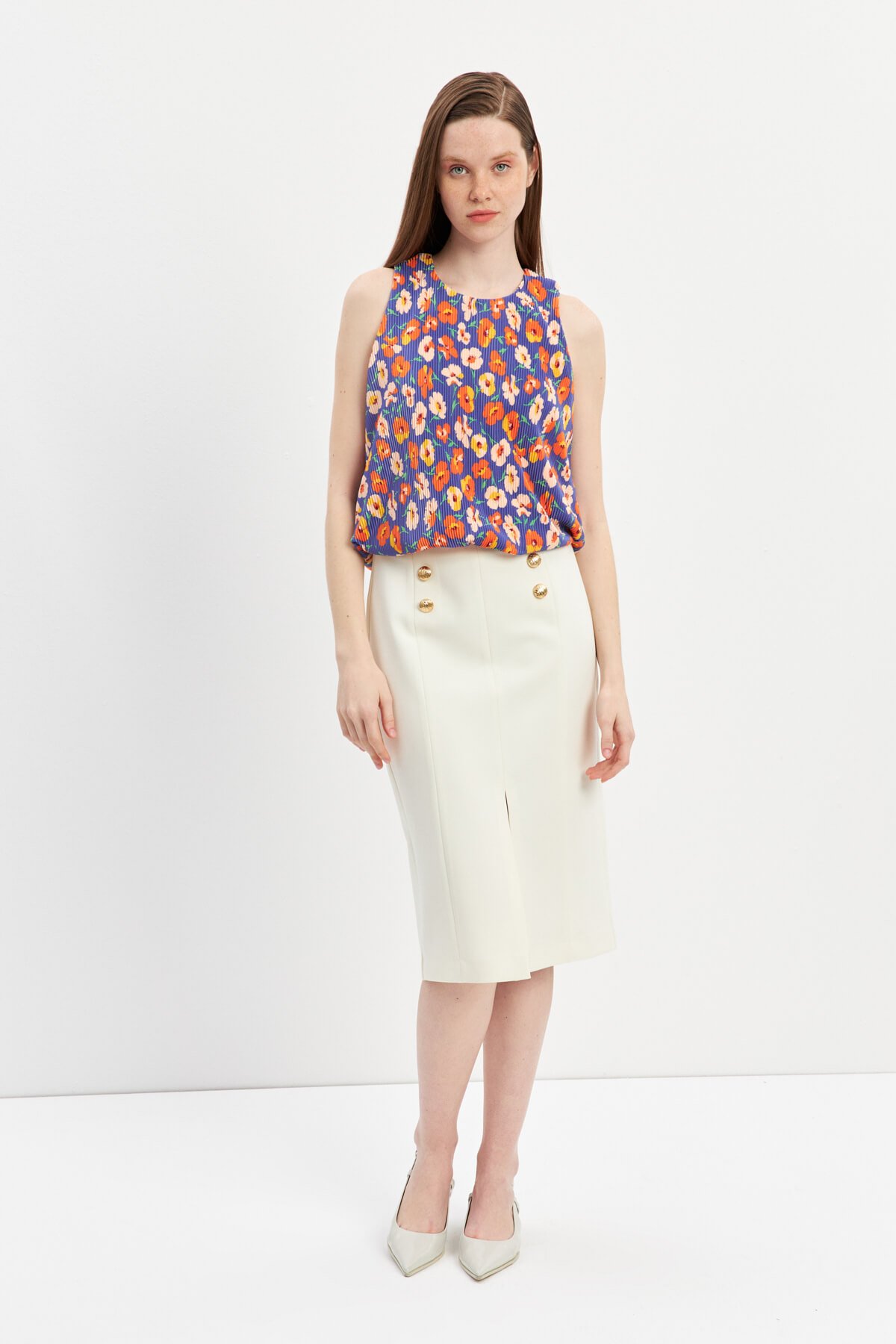 Mor Astarlı Pliseli Bluz