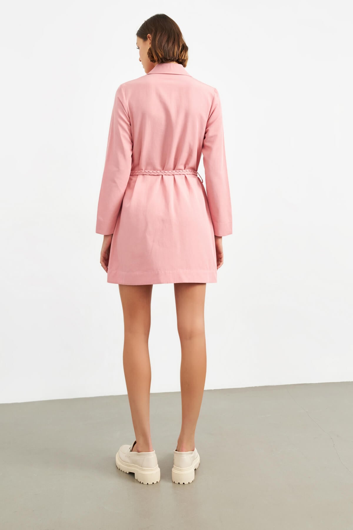 Pembe Örgü Kemerli Tunik Elbise