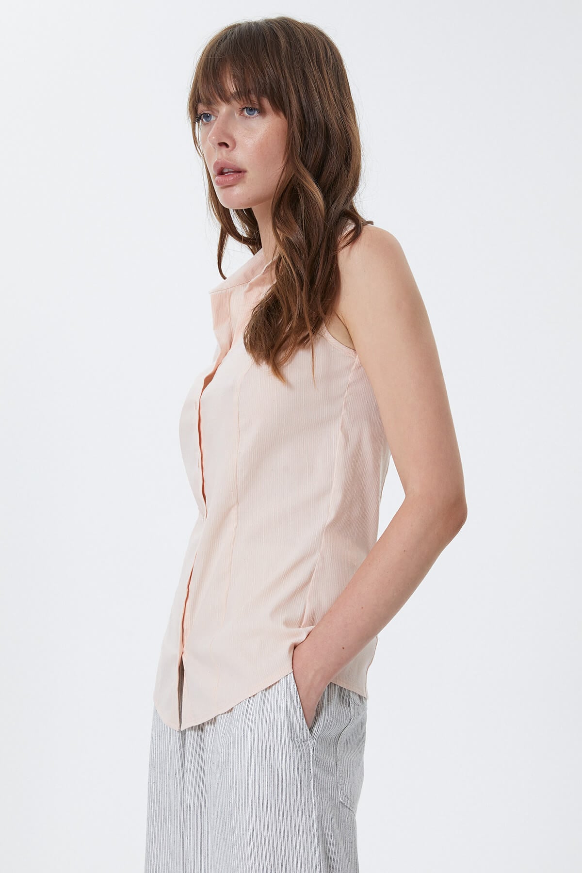 Pudra Kolsuz Slim Fit Gömlek