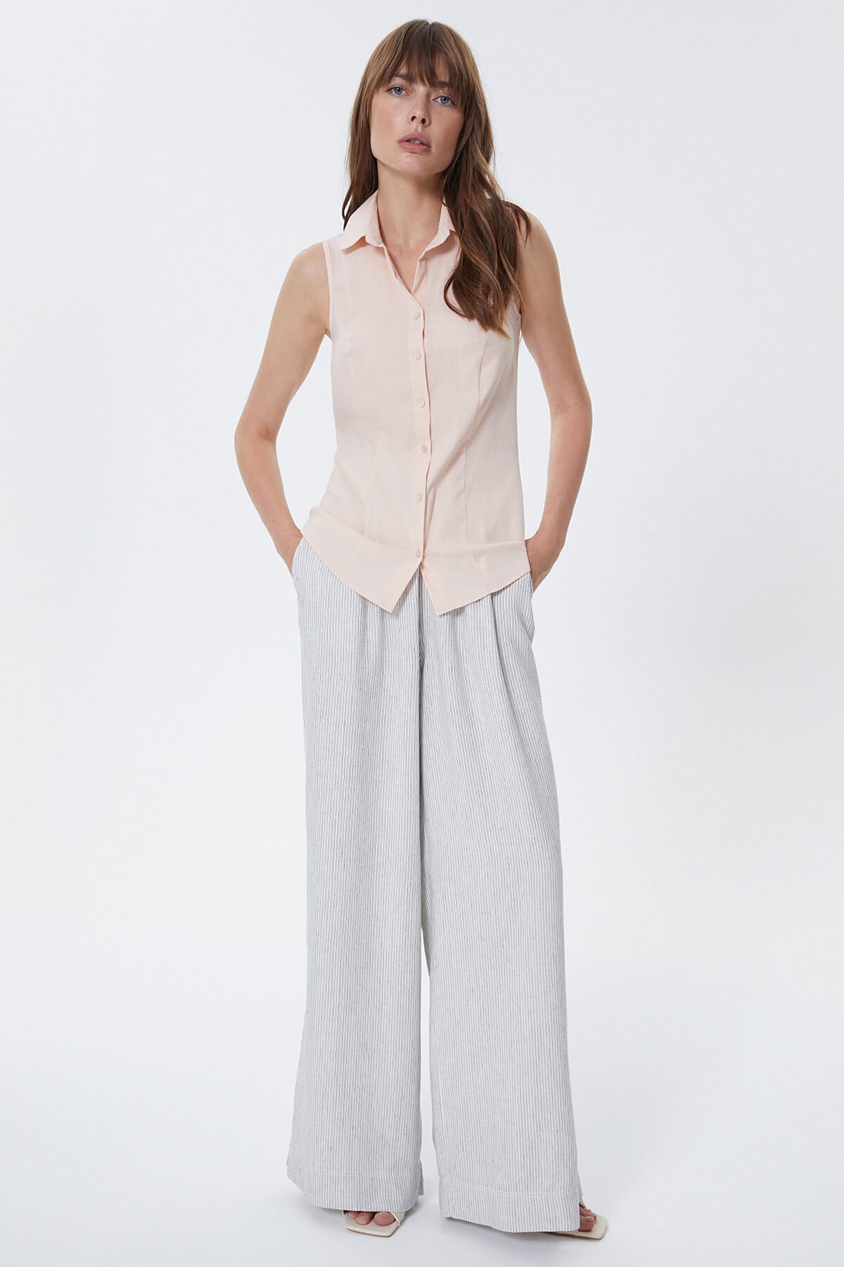 Pudra Kolsuz Slim Fit Gömlek