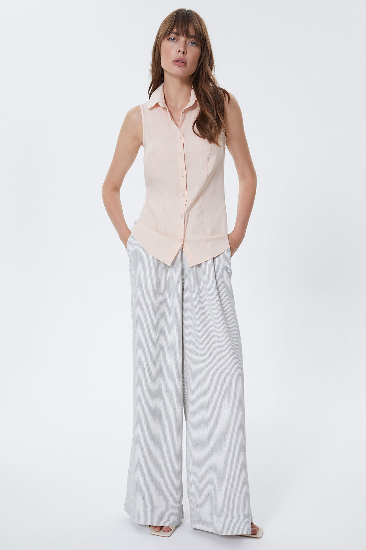 Pudra Kolsuz Slim Fit Gömlek