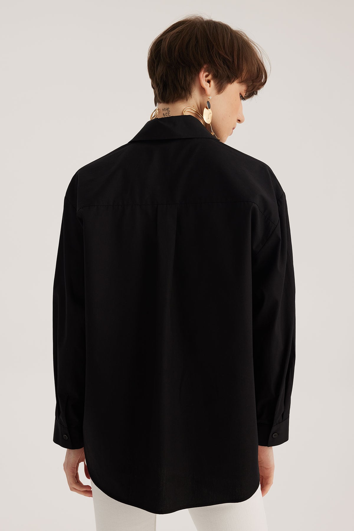 Siyah Oversize Poplin Gömlek