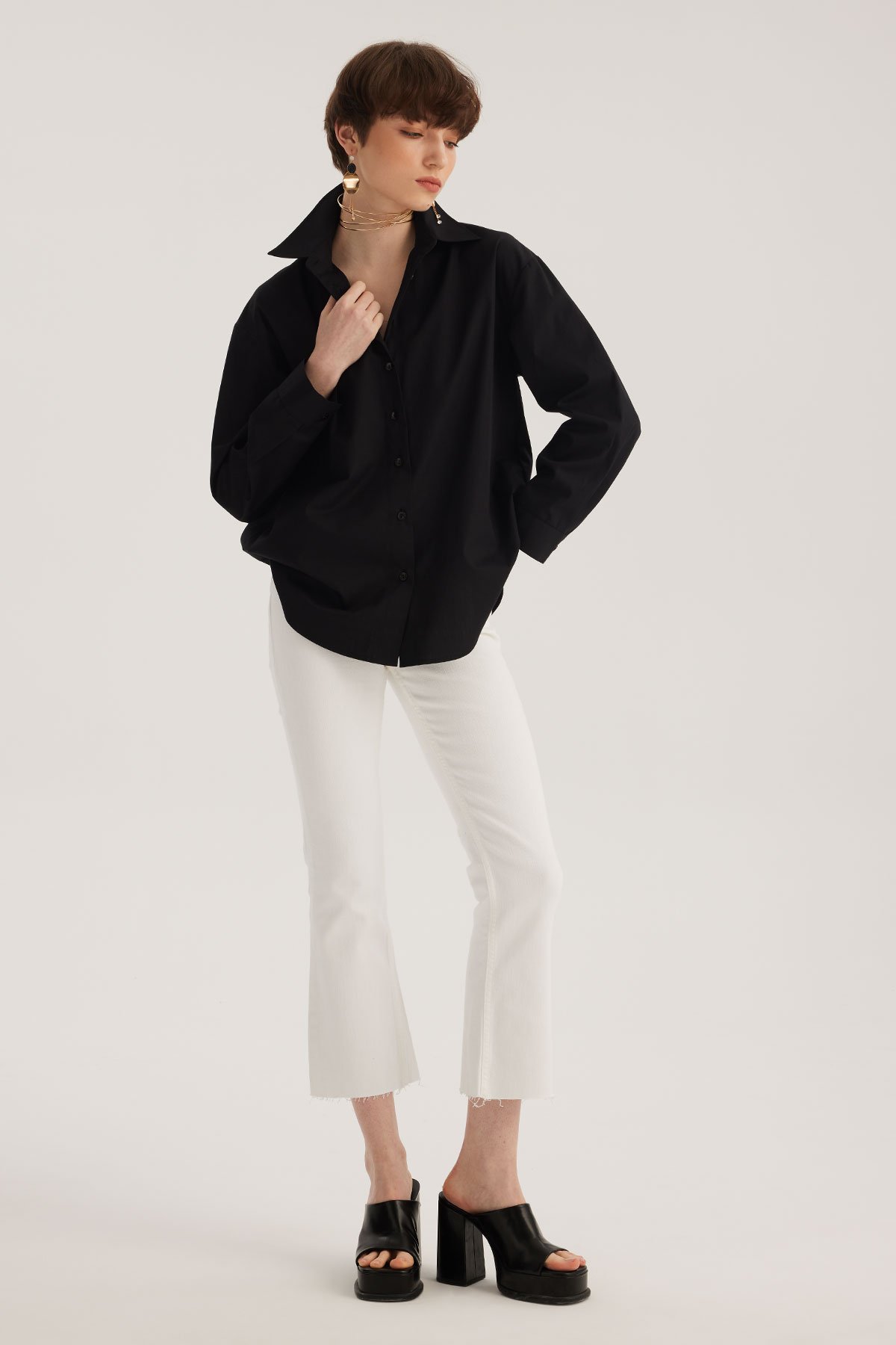 Siyah Oversize Poplin Gömlek