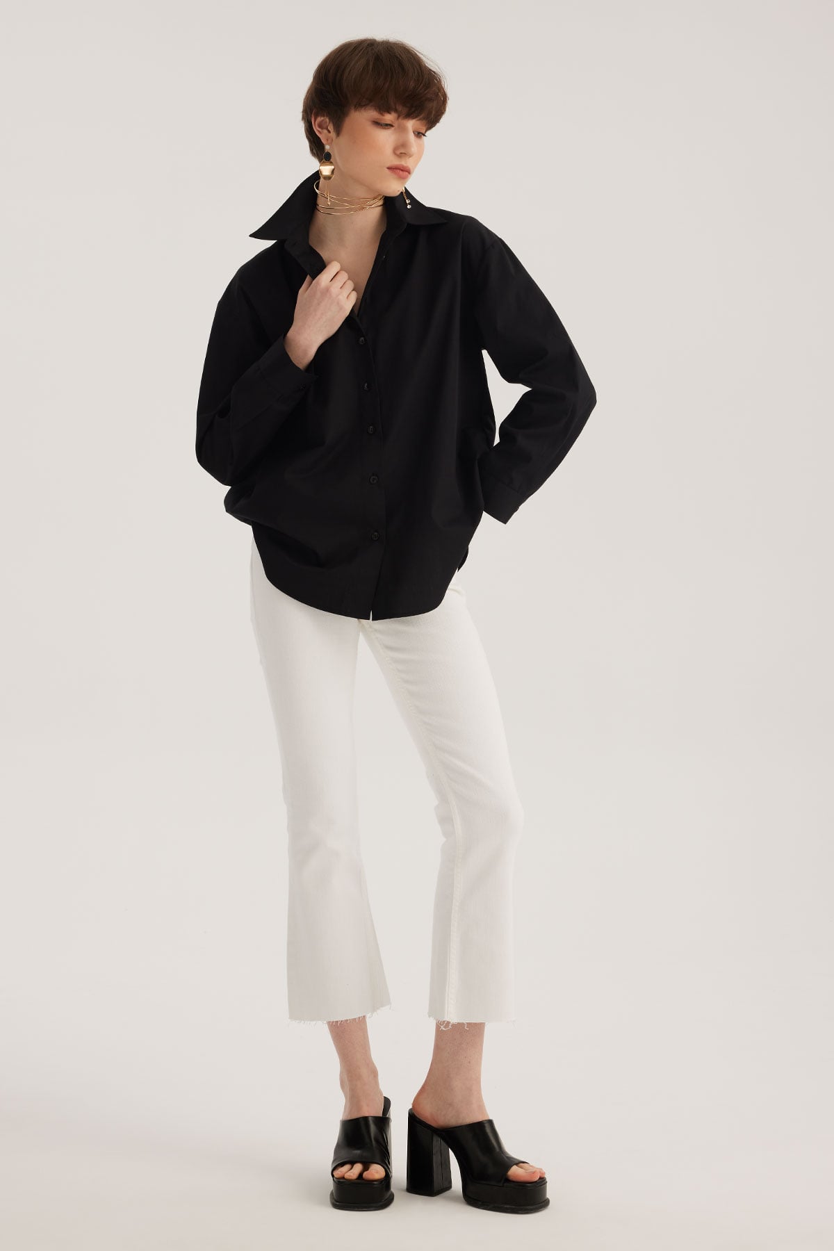 Siyah Oversize Poplin Gömlek