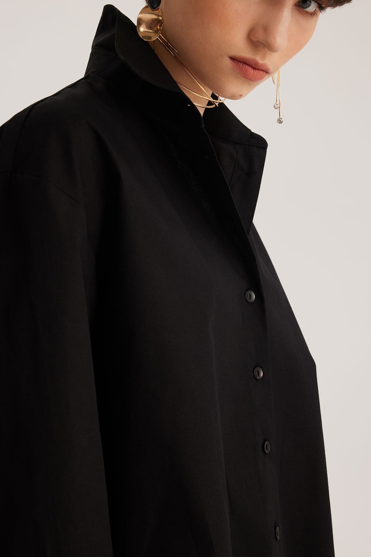 Siyah Oversize Poplin Gömlek