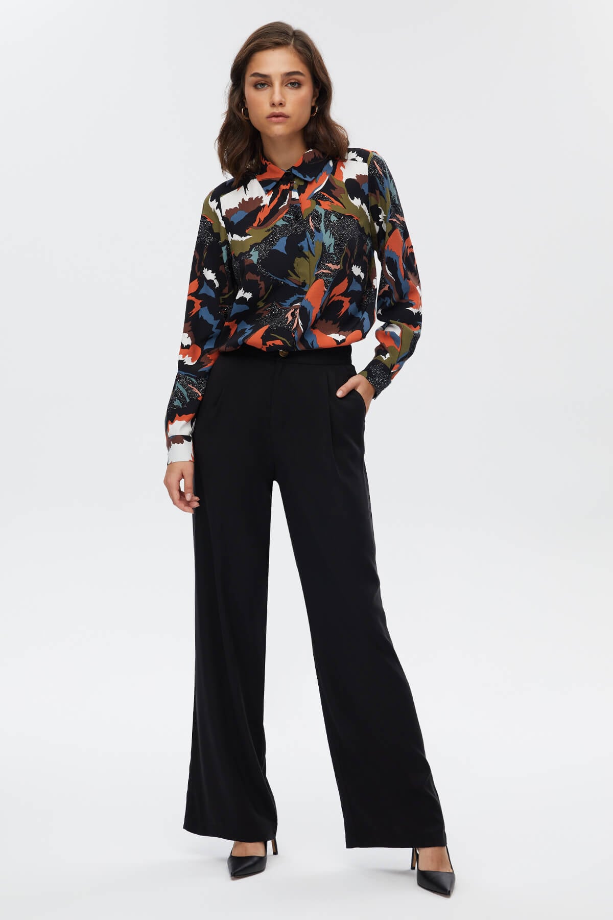 Siyah Pileli Wide Leg Pantolon