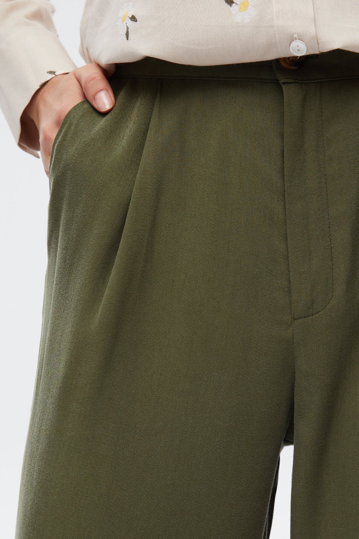 Yeşil Pileli Wide Leg Pantolon
