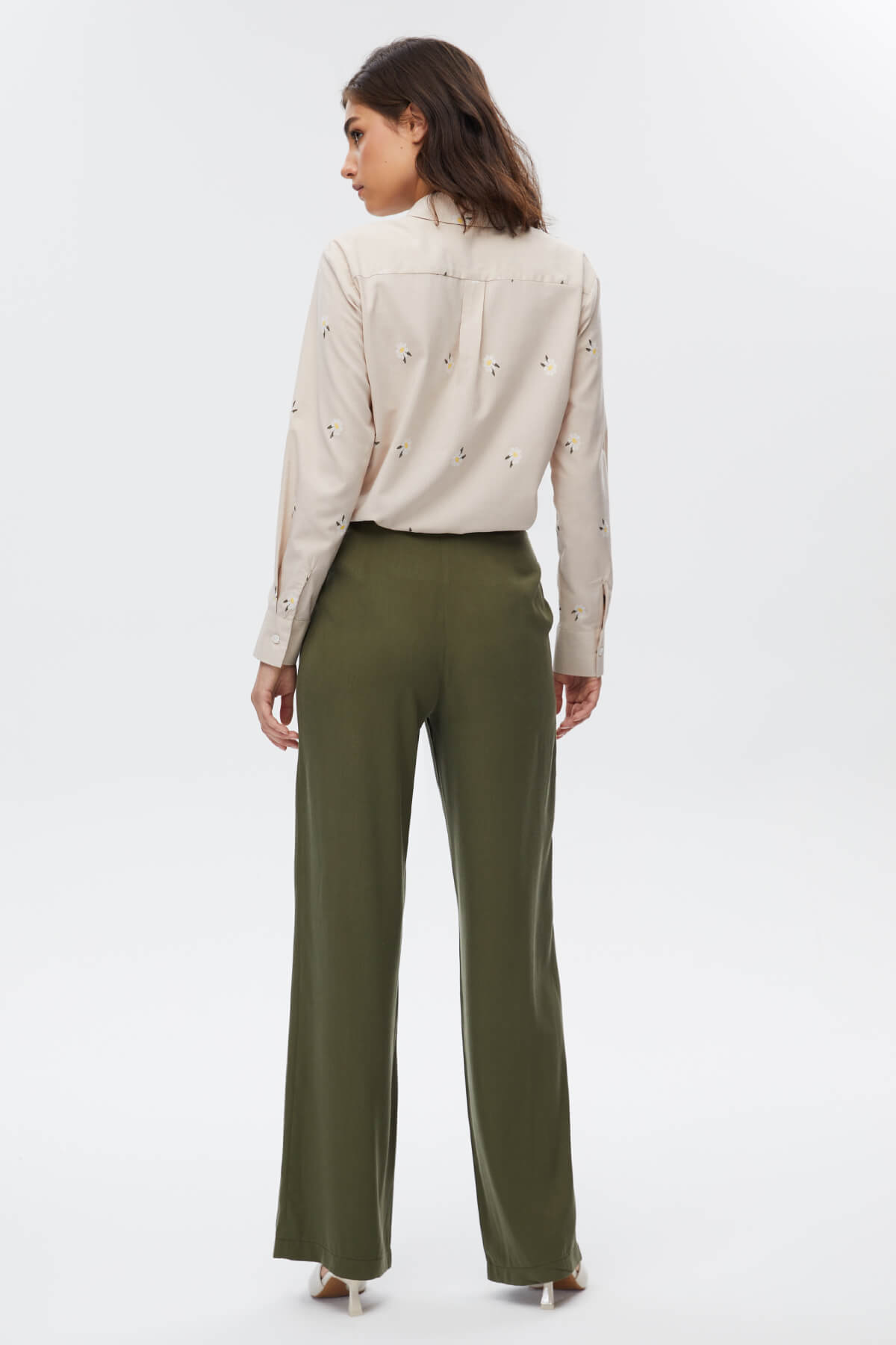 Yeşil Pileli Wide Leg Pantolon