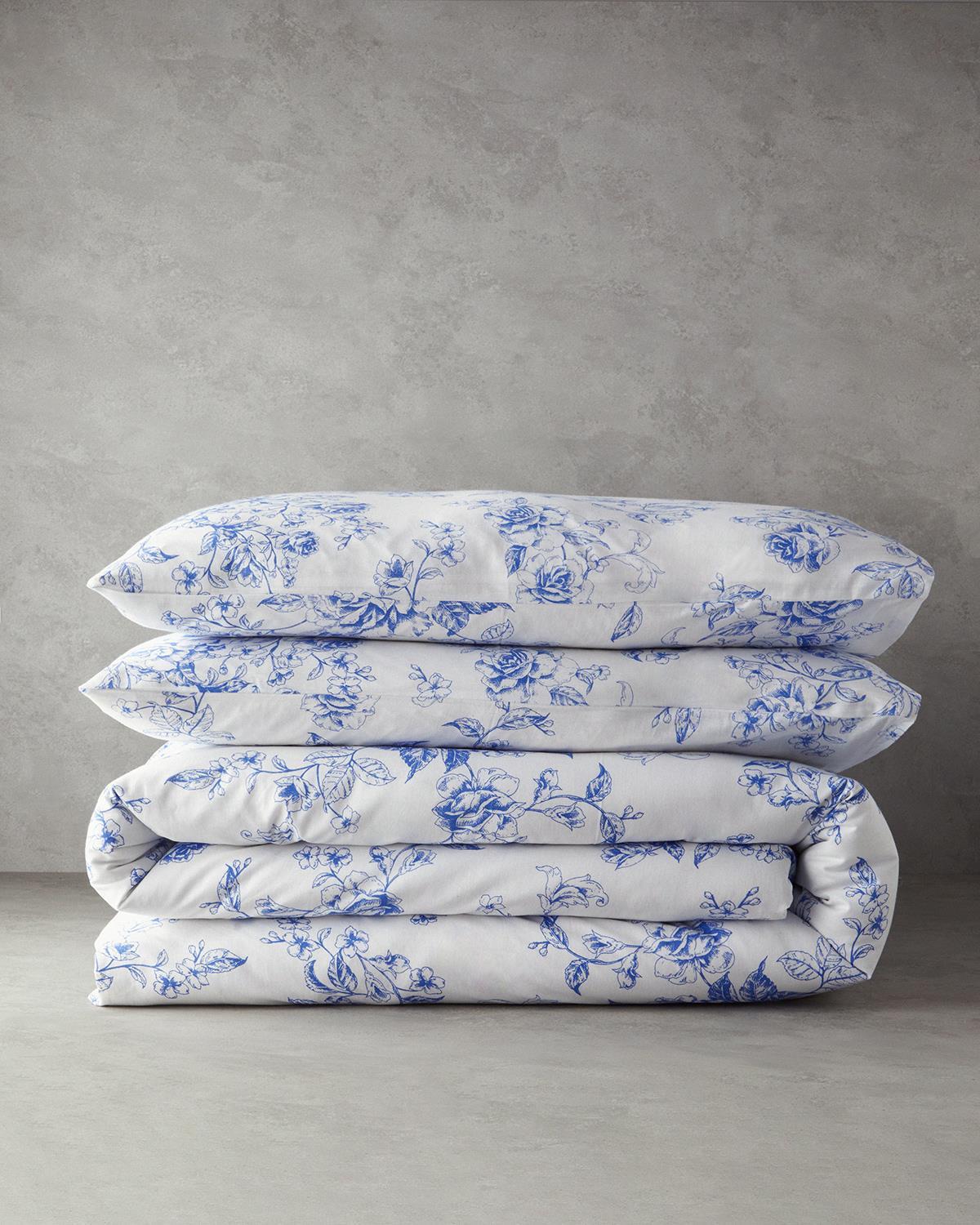  Lenjerie de pat completa pentru doua persoane, Rosey Violen, bumbac, 200x220 cm/160x200 cm/50x70 cm, bleu