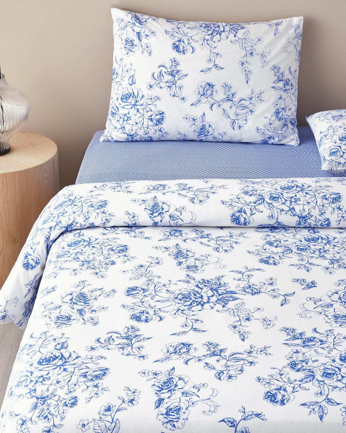  Lenjerie de pat completa pentru doua persoane, Rosey Violen, bumbac, 200x220 cm/160x200 cm/50x70 cm, bleu