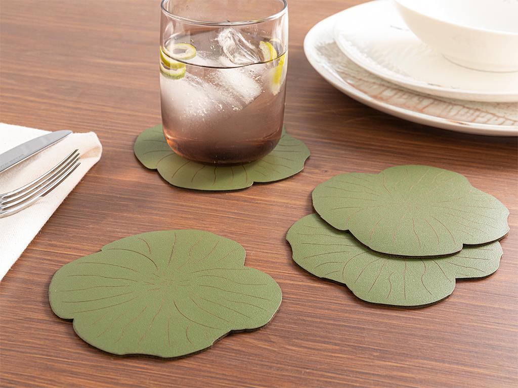 înflorit Piele Artificială Cu 4 Piese Coaster Pahare 11 cm Verde