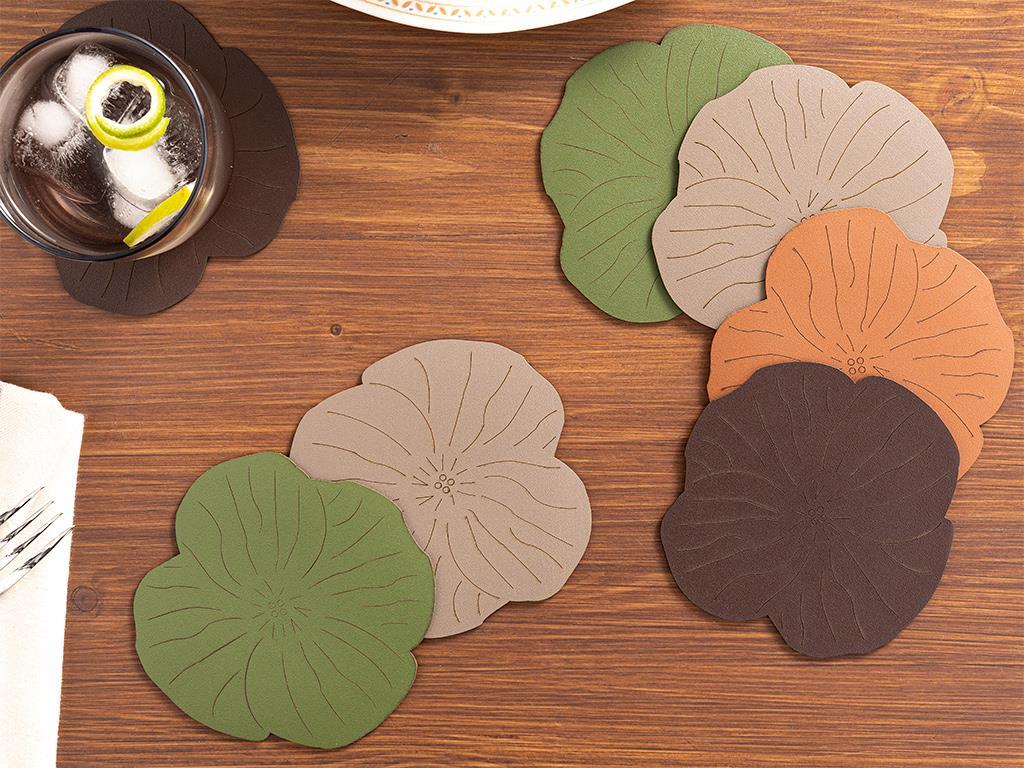 înflorit Piele Artificială Cu 4 Piese Coaster Pahare 11 cm Verde