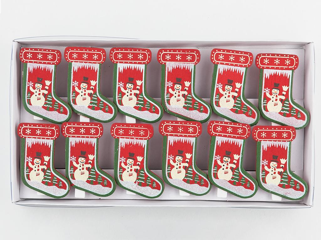 șosete Lemn 12 set Ornament De Agățat 20,5x11,3 cm Colorat